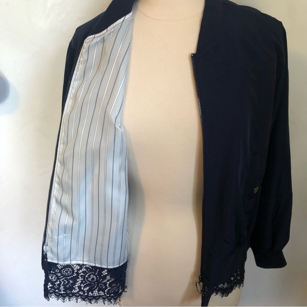 Laundry by Shelli Segal Midnight Blue w/Blue lace hem Bomber Jacket Size 6 - Picture 10 of 14
